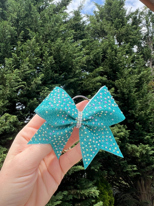 Teal Glitter & rhinestone Mini Key Chain