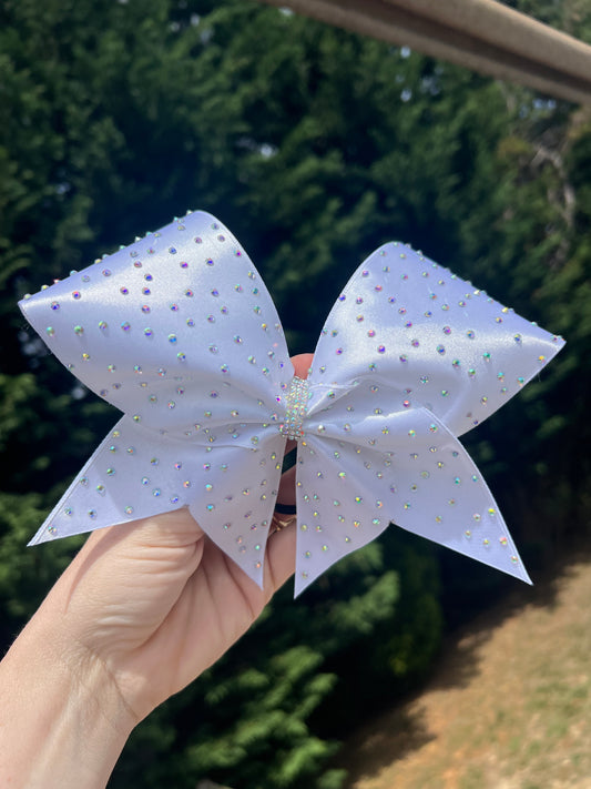White Satin and Rhinestone Cheer Bow