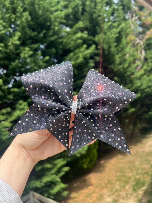 Black Glitter and Rhinestone Cheer Bow