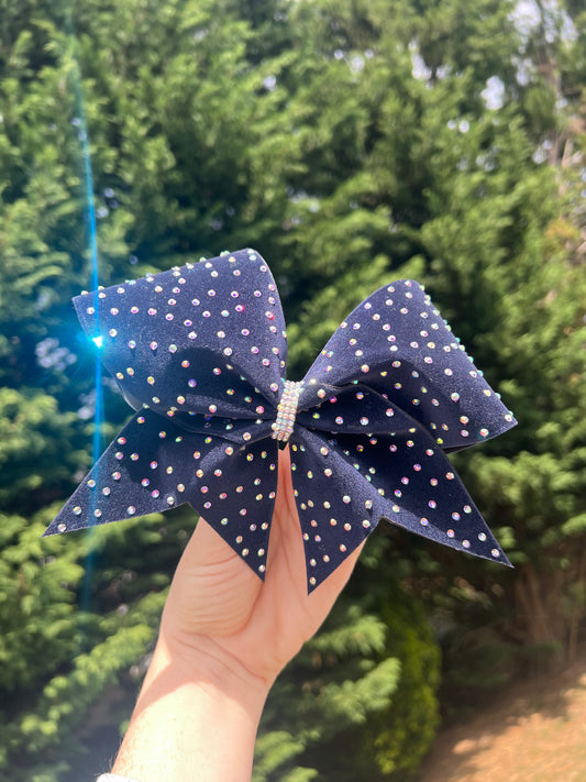 Navy Velvet Rhinestone Cheer Bow