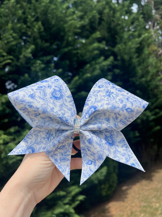 Floral Blue and White Full Size Hair Bow