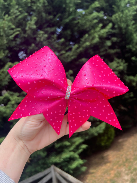 Hot Pink Satin and Rhinestone Cheer Bow