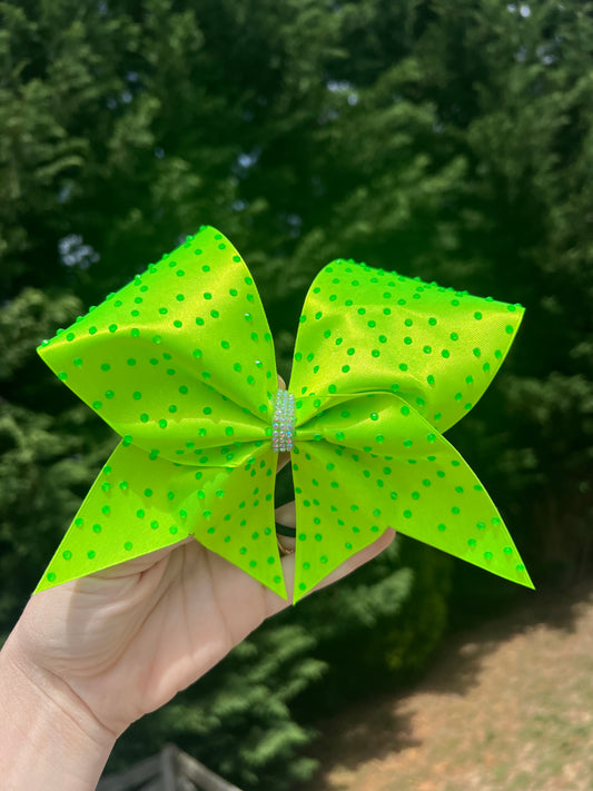 Lime Green Satin and Rhinestone Cheer Bow
