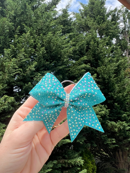 Teal Glitter & rhinestone Mini Key Chain