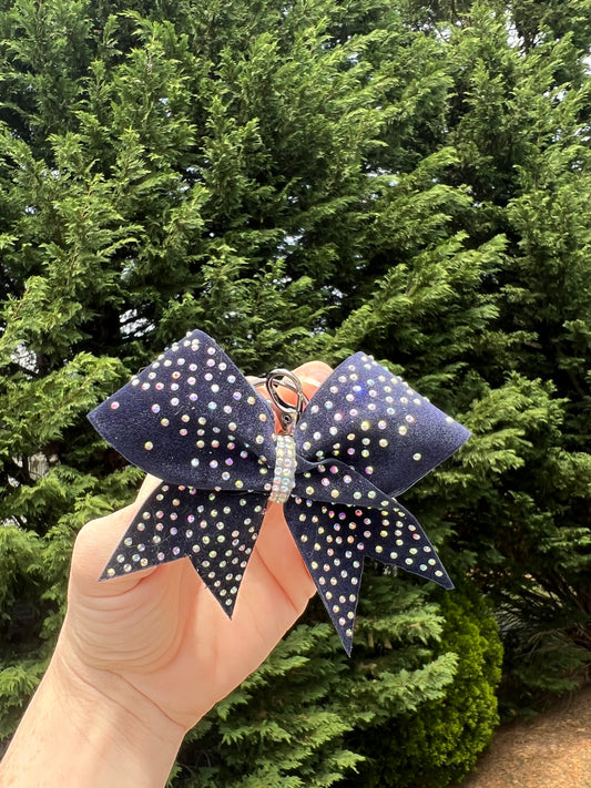 Navy Velvet and Rhinestone Mini Key Chain