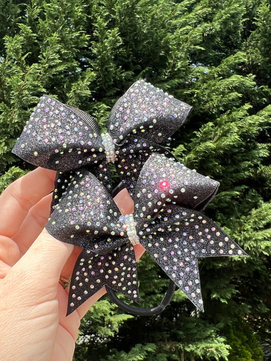 Black Mini Glitter & Rhinestone Pigtail Bow Set