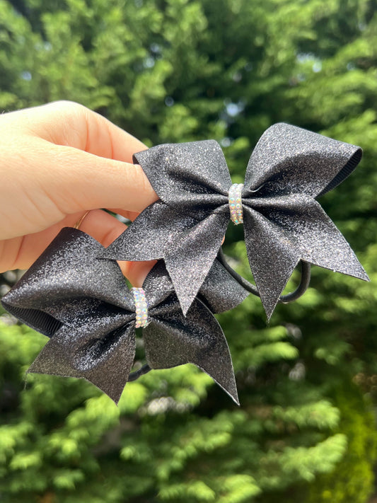Black Mini Glitter Pigtail Bow Set